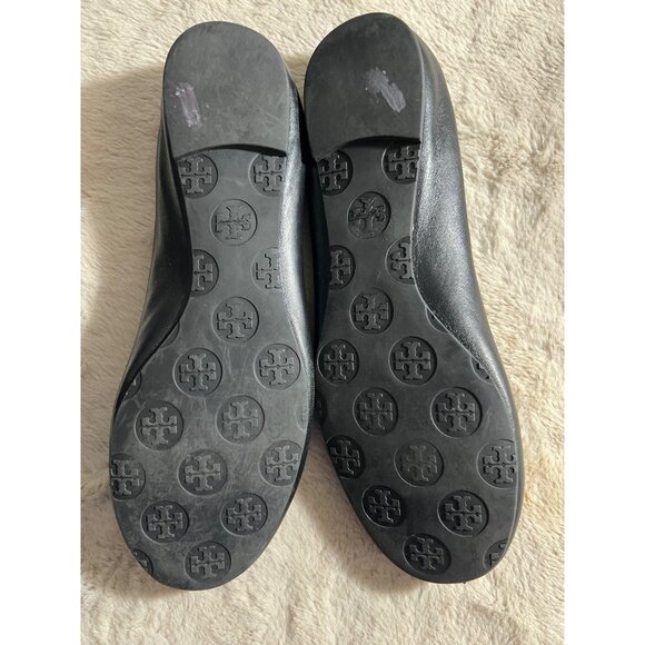 Tory Burch Womens Black Leather Minnie Travel Ballet Flats W/ Logo Medallion - Picture 4 of 10